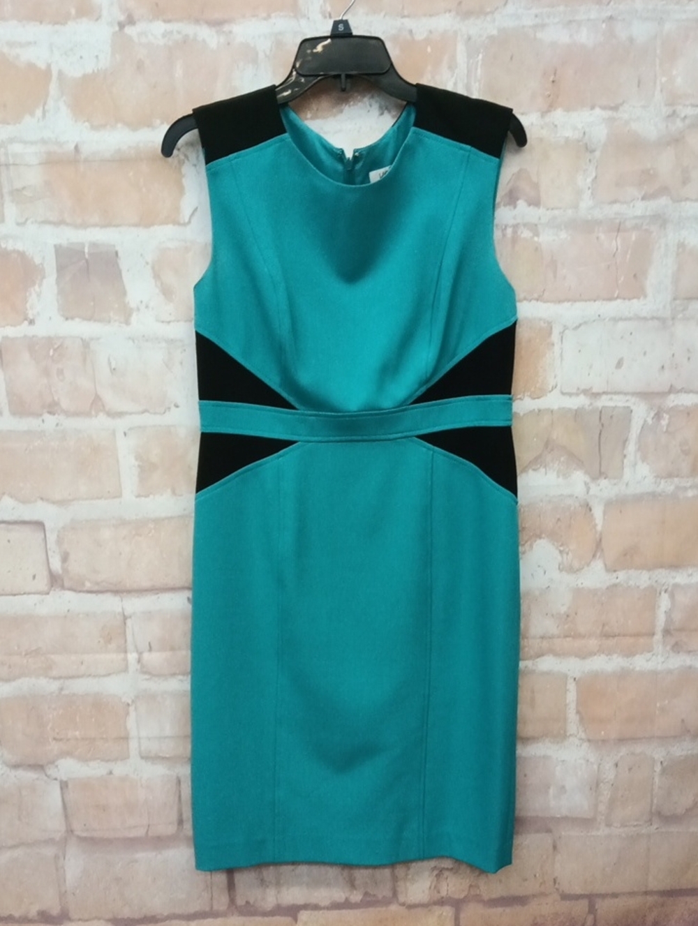 Kasper Teal Sleeveless Sheath Dress with Black Accent